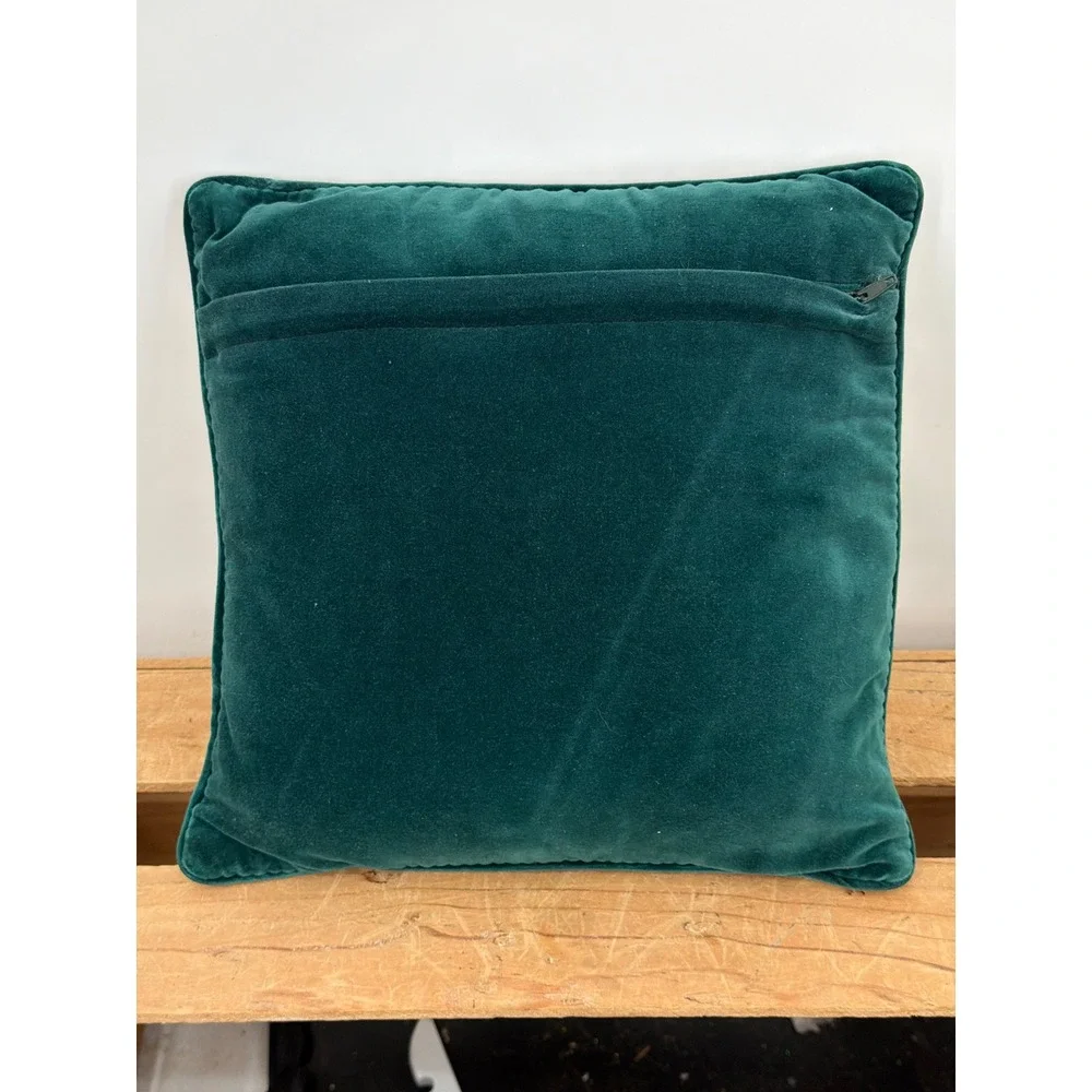 Vintage Floral Needlepoint Wool Throw Pillow Teal Velvet Back 12x12 Boho Decor